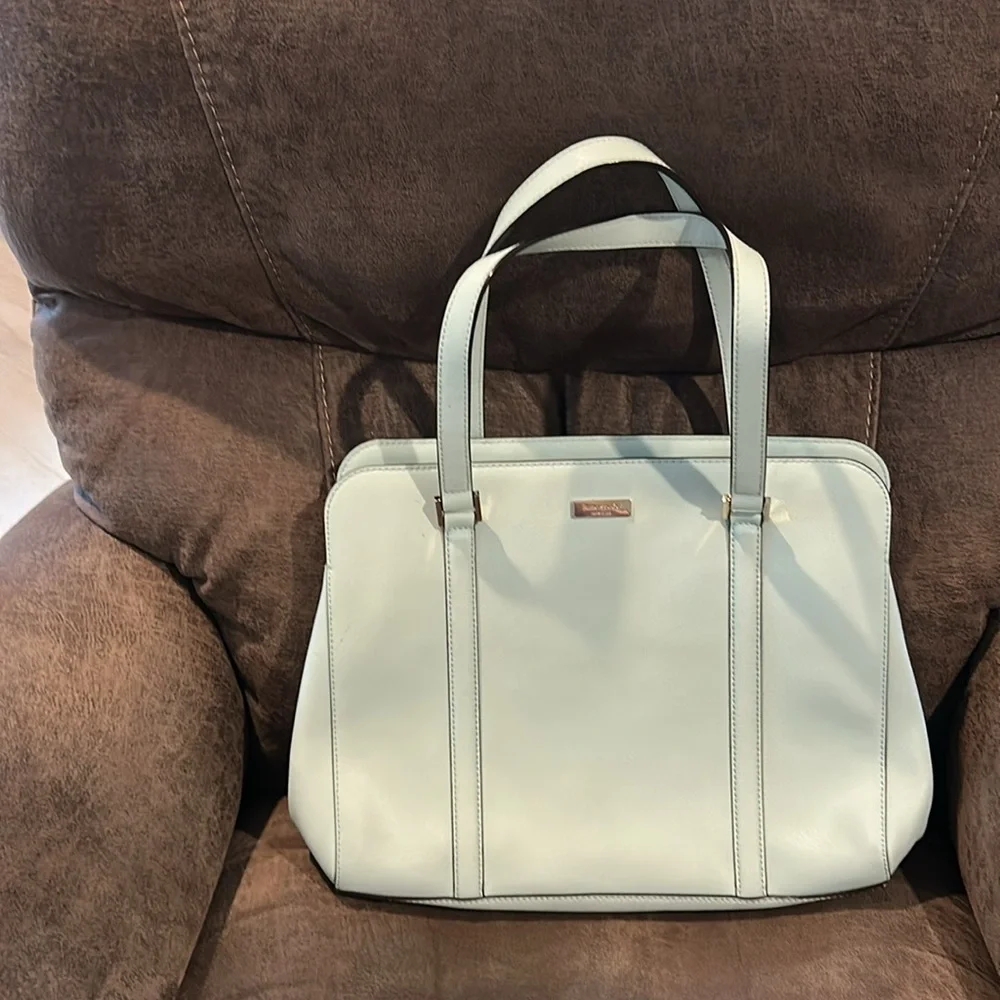 Kate Spade Newberry Lane light aqua shoulder bag three large compartments